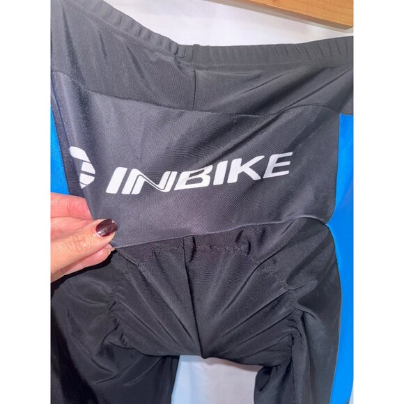 NWT INBIKE Mens Cycling Compression Pants Black & Blue Large Pads Discovery Logo - Picture 9 of 14